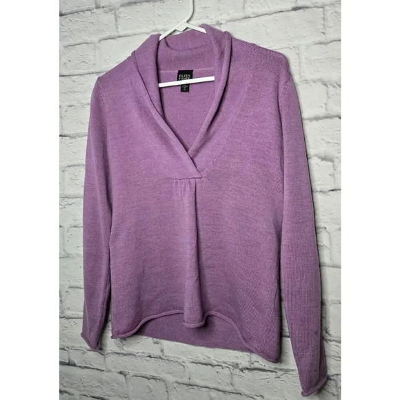 Eileen Fisher 100% Italian merino wool vneck purple pullover sweater PS. - Picture 2 of 8